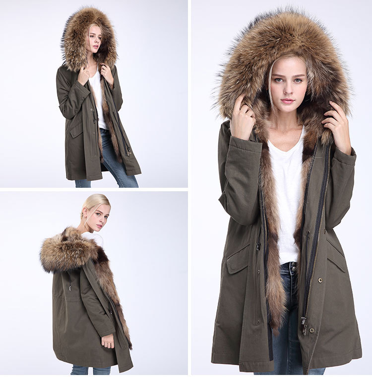 Raccoon Fur Trimming Hooded Parka with Detachable Coyote Fur Liner 949 Details 17
