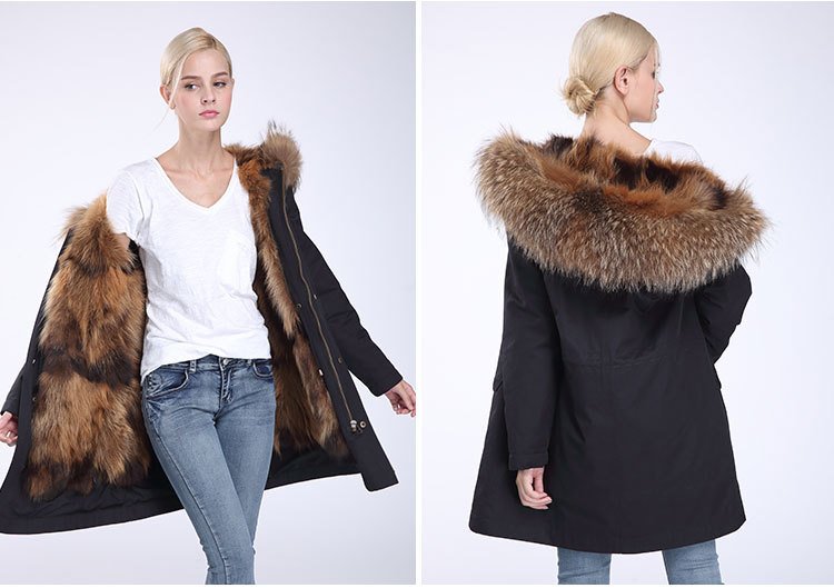 Raccoon Fur Trimming Hooded Parka with Detachable Coyote Fur Liner 949 Details 11