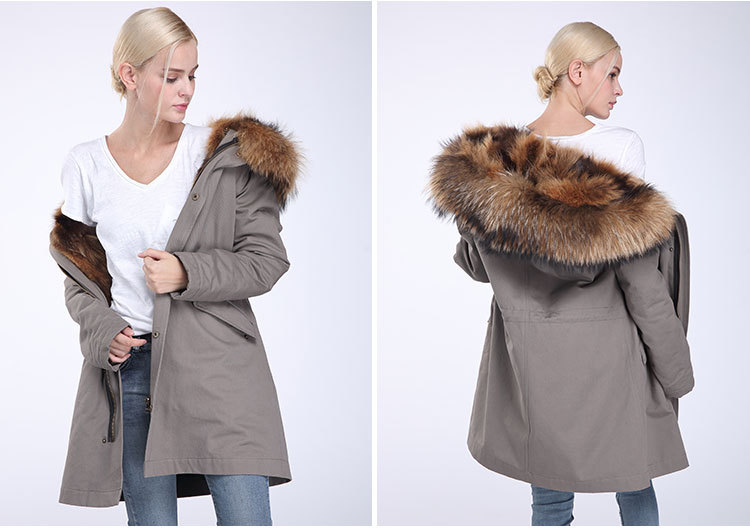 Raccoon Fur Trimming Hooded Parka with Detachable Coyote Fur Liner 949 Details 7