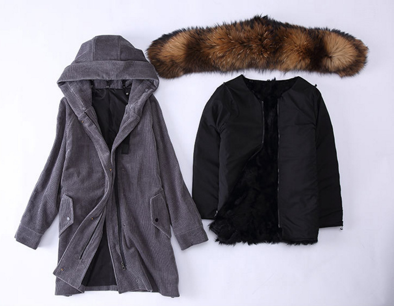 Raccoon Fur Trimmed Hooded Parka with Detachable Sheep Fur Liner 933 Details 1