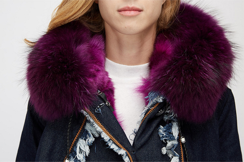 Raccoon Fur Trimmed Hooded Parka with Detachable Fox Fur Liner 935 Details 3
