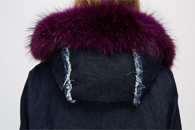 Raccoon Fur Trimmed Hooded Parka with Detachable Fox Fur Liner 935 Details 4