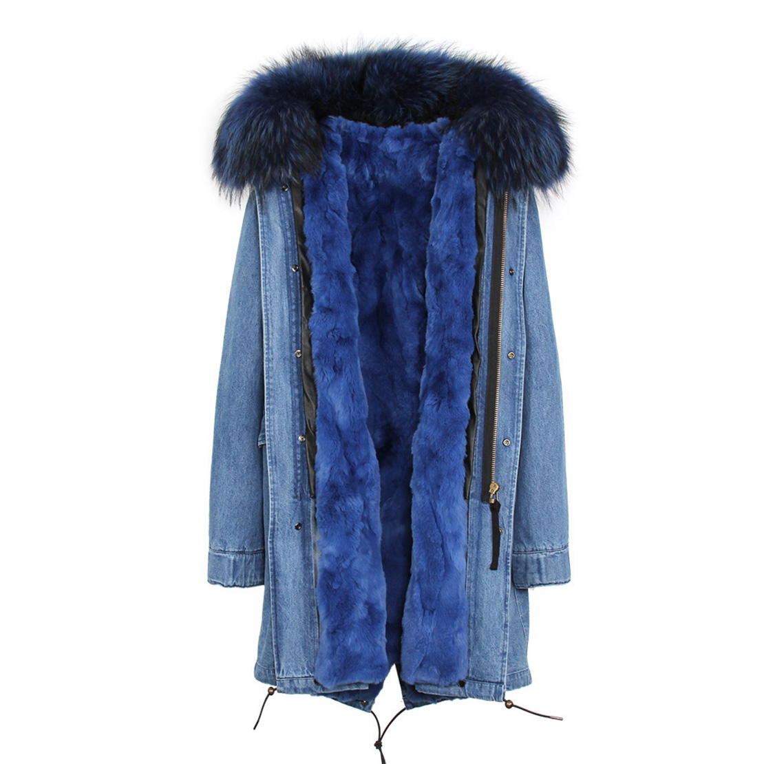 Raccoon Fur Trimmed Hooded Parka with Detachable Rex Rabbit Fur Liner 118 Details g1