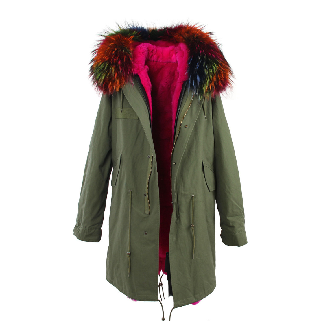 Raccoon Fur Trimmed Hooded Parka with Detachable Rex Rabbit Fur Liner 118 Details h3