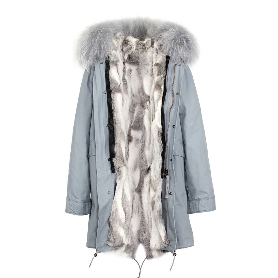 Raccoon Fur Trimmed Hooded Parka with Detachable Rex Rabbit Fur Liner 118 Details c1