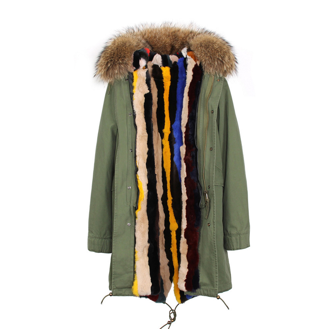 Raccoon Fur Trimmed Hooded Parka with Detachable Rex Rabbit Fur Liner 118 Details f2