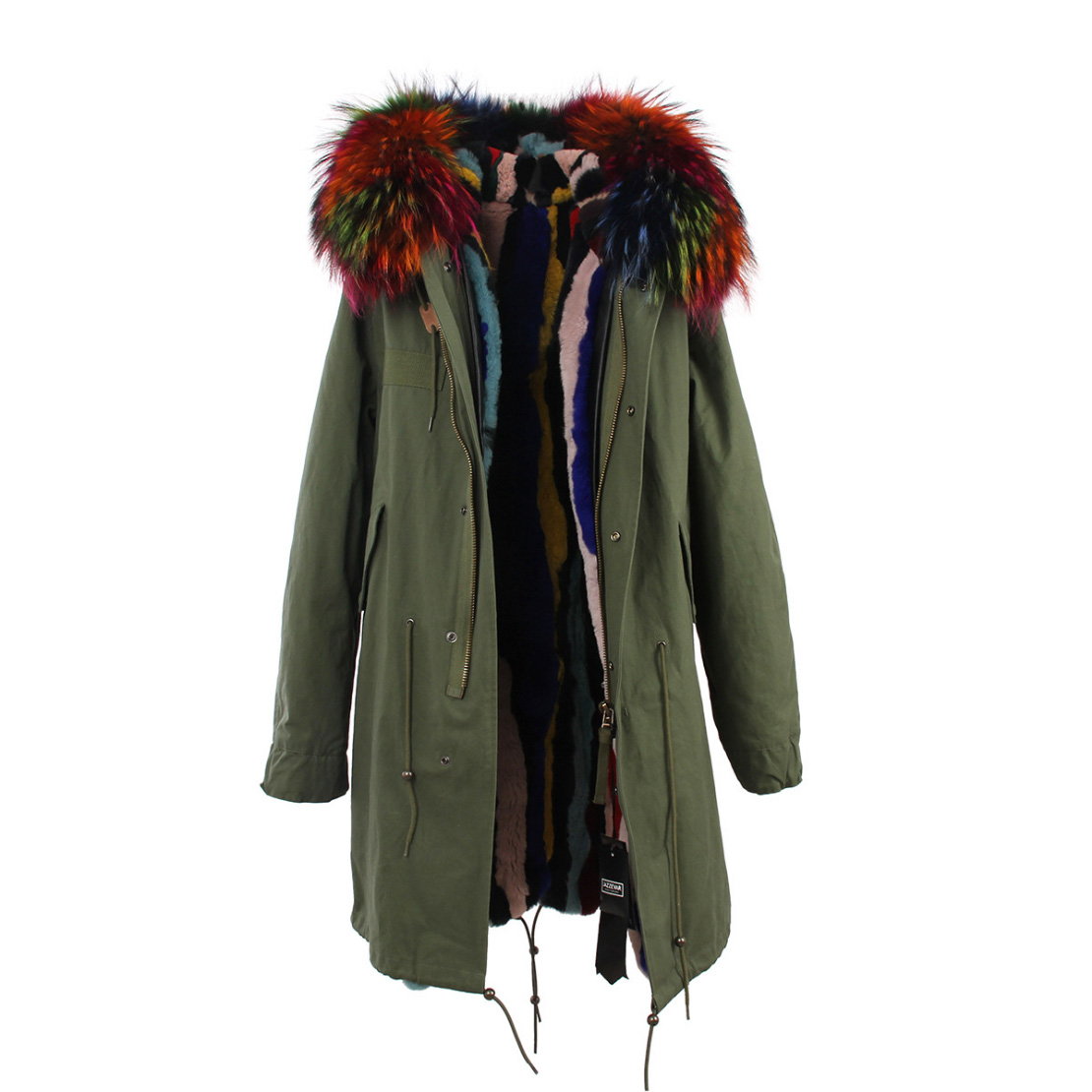 Raccoon Fur Trimmed Hooded Parka with Detachable Rex Rabbit Fur Liner 118 Details f3