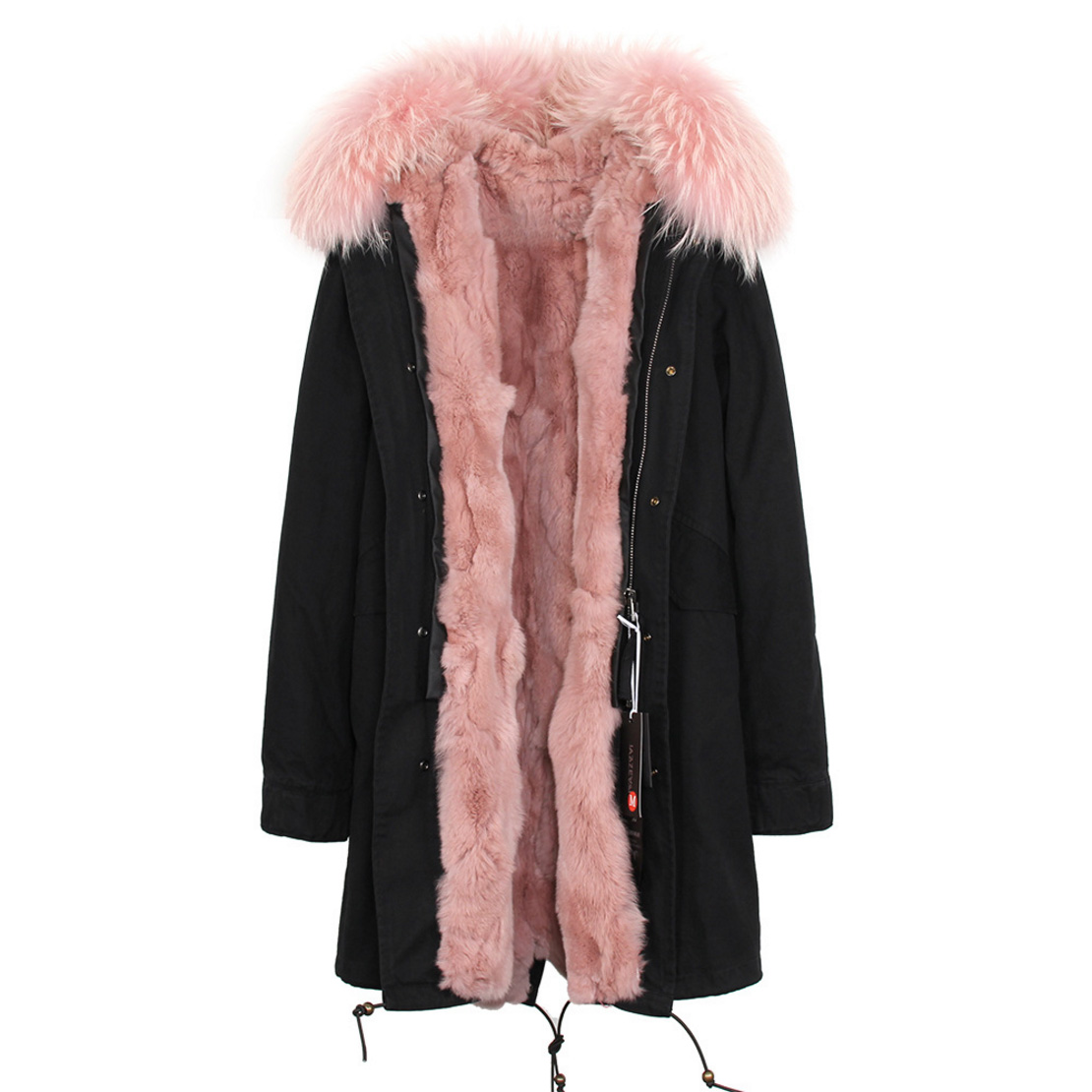 Raccoon Fur Trimmed Hooded Parka with Detachable Rex Rabbit Fur Liner 118 Details b6