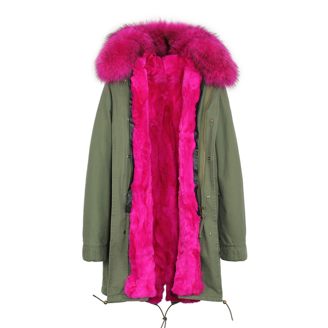 Raccoon Fur Trimmed Hooded Parka with Detachable Rex Rabbit Fur Liner 118 Details h2