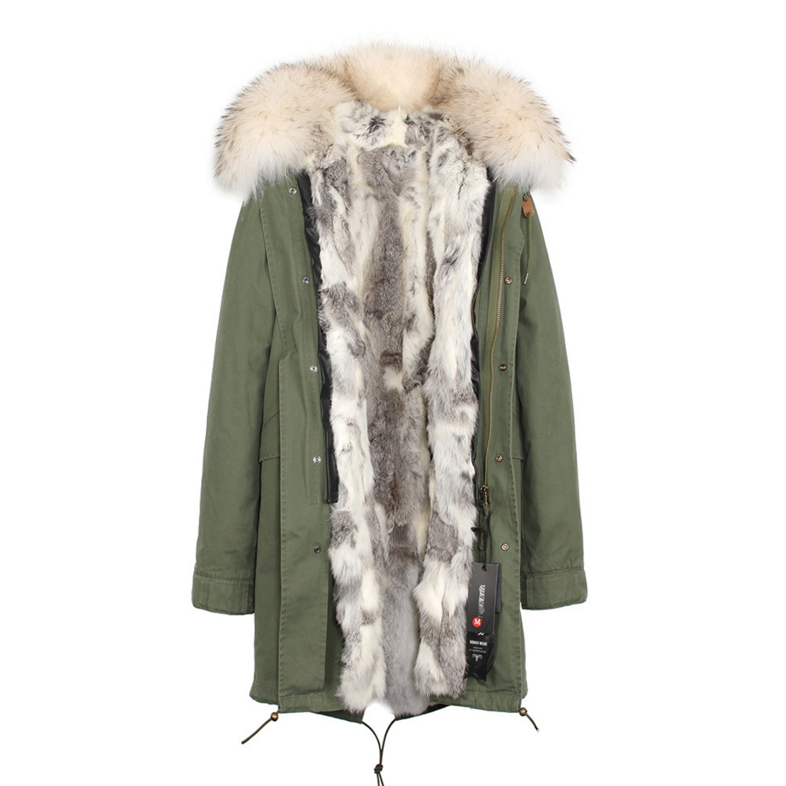 Raccoon Fur Trimmed Hooded Parka with Detachable Rex Rabbit Fur Liner 118 Details c2