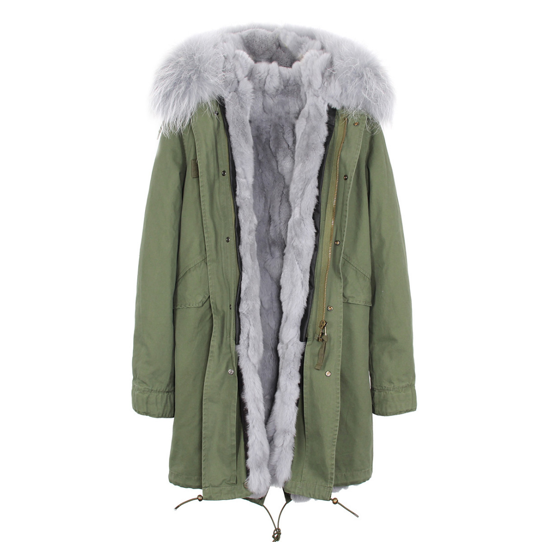 Raccoon Fur Trimmed Hooded Parka with Detachable Rex Rabbit Fur Liner 118 Details a3