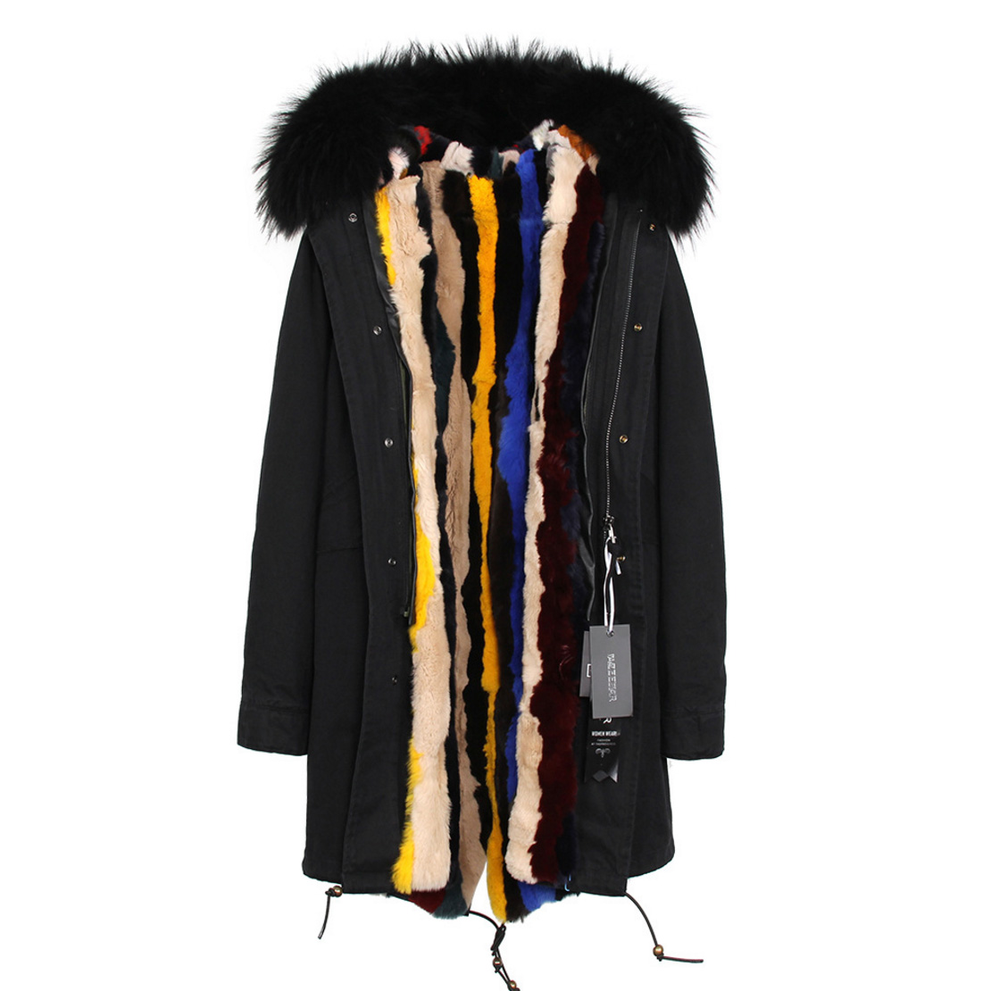 Raccoon Fur Trimmed Hooded Parka with Detachable Rex Rabbit Fur Liner 118 Details f4