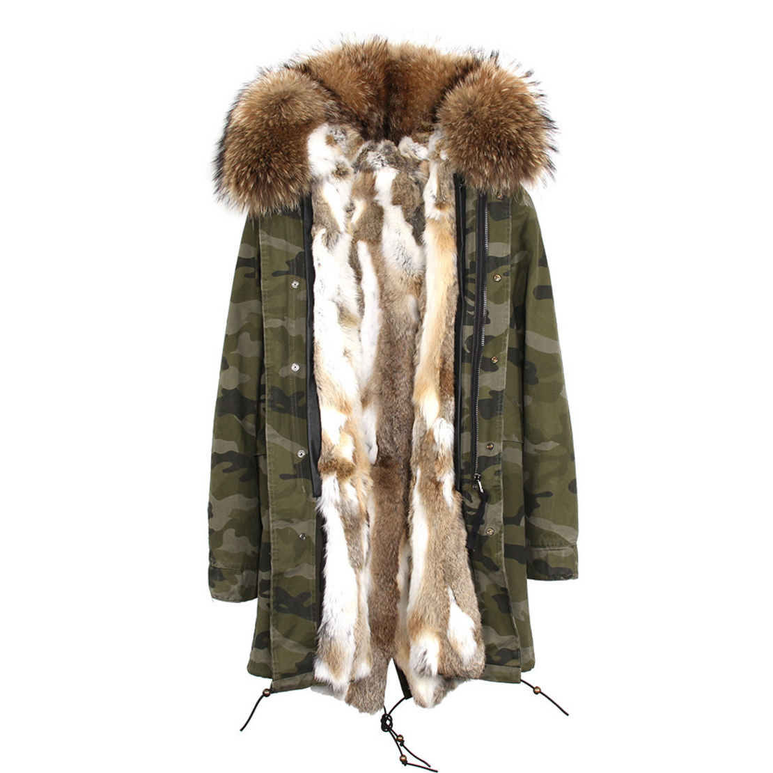 Raccoon Fur Trimmed Hooded Parka with Detachable Rex Rabbit Fur Liner 118 Details d7