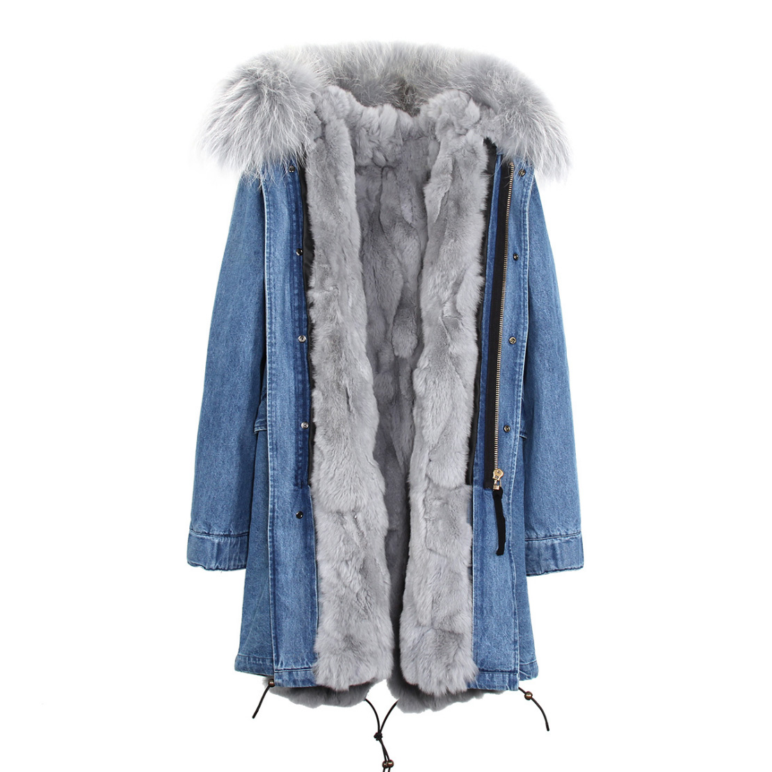 Raccoon Fur Trimmed Hooded Parka with Detachable Rex Rabbit Fur Liner 118 Details a2