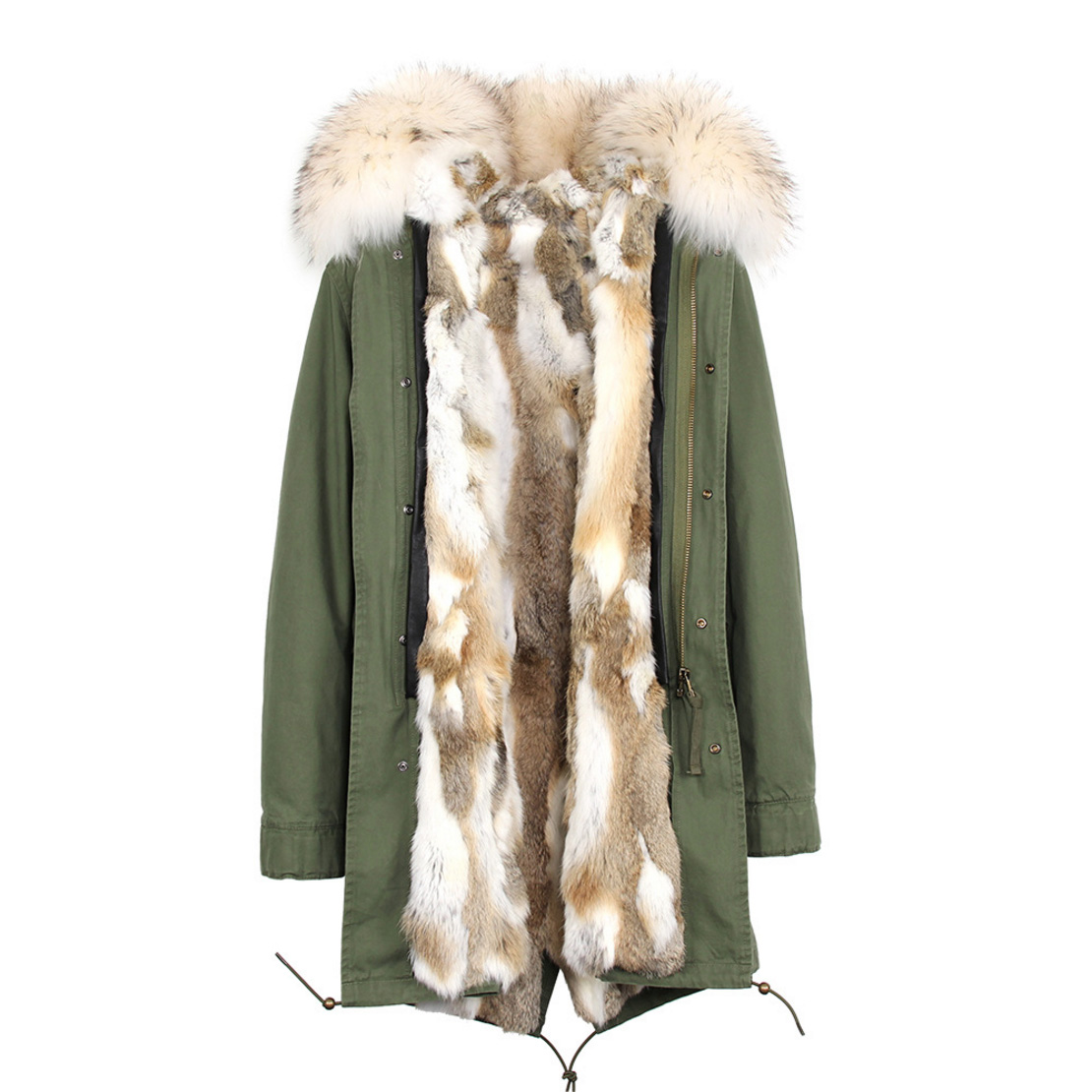 Raccoon Fur Trimmed Hooded Parka with Detachable Rex Rabbit Fur Liner 118 Details d5