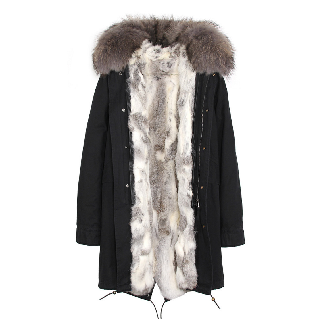 Raccoon Fur Trimmed Hooded Parka with Detachable Rex Rabbit Fur Liner 118 Details c5
