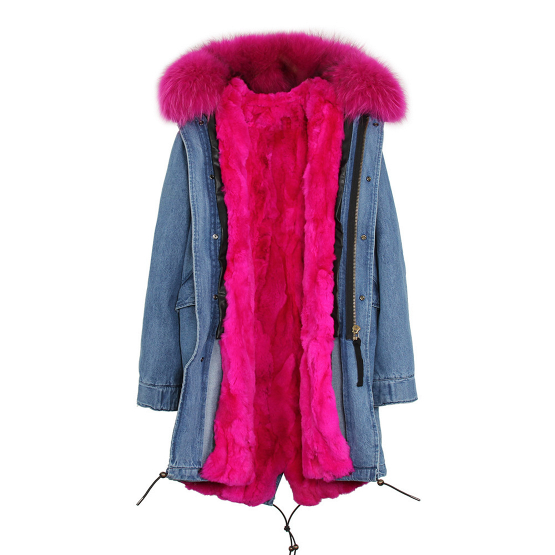 Raccoon Fur Trimmed Hooded Parka with Detachable Rex Rabbit Fur Liner 118 Details h1