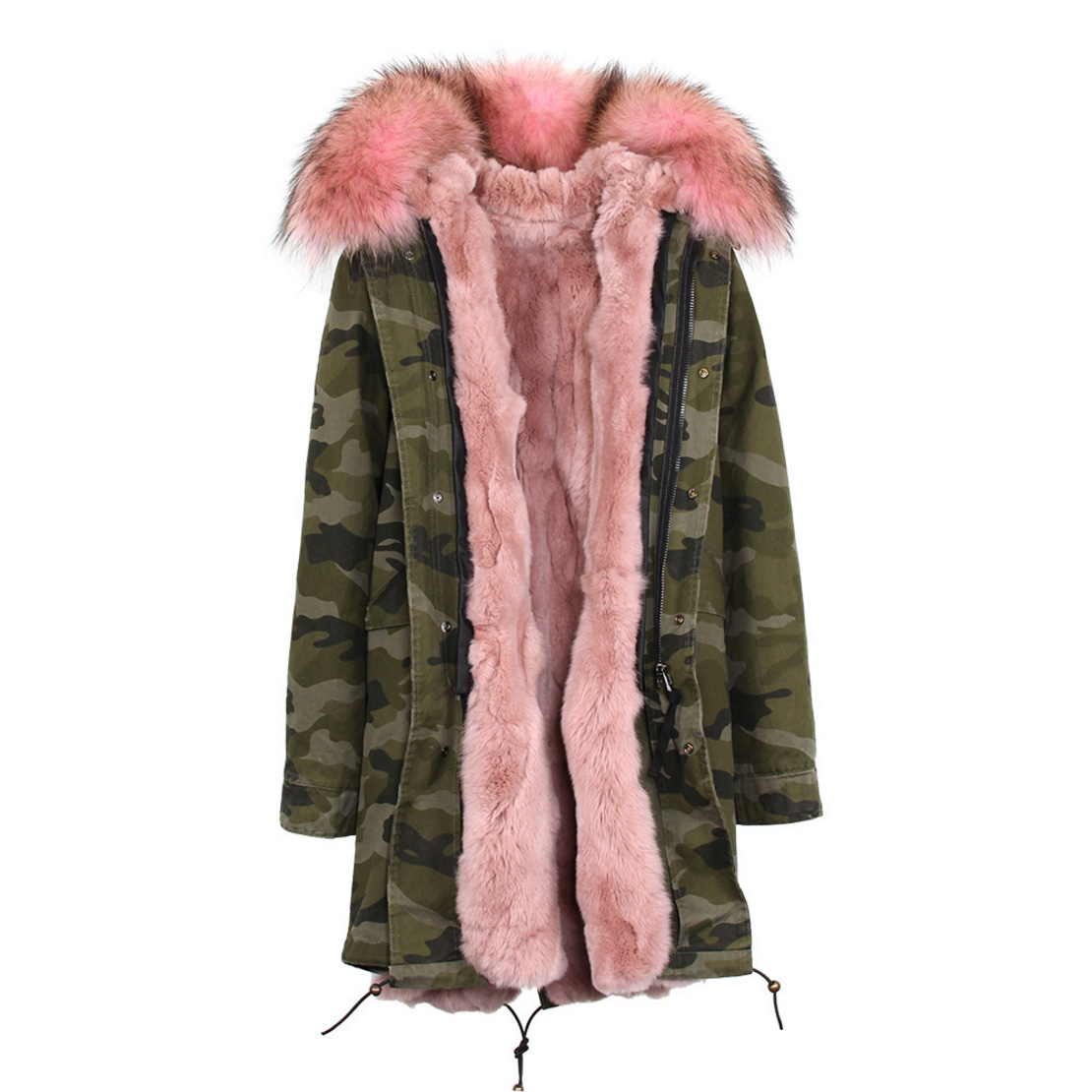 Raccoon Fur Trimmed Hooded Parka with Detachable Rex Rabbit Fur Liner 118 Details b4