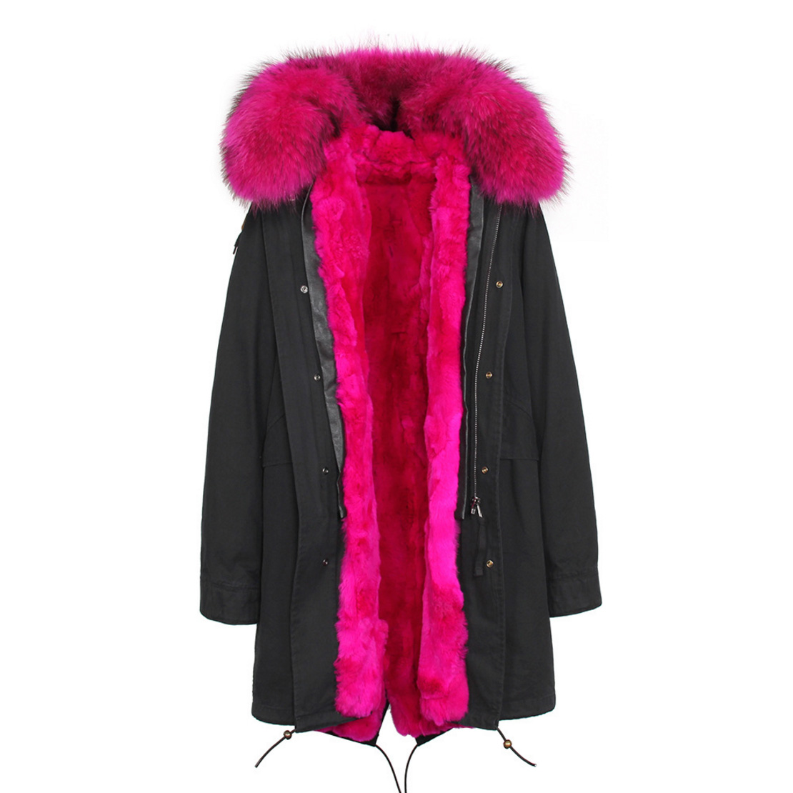Raccoon Fur Trimmed Hooded Parka with Detachable Rex Rabbit Fur Liner 118 Details h5