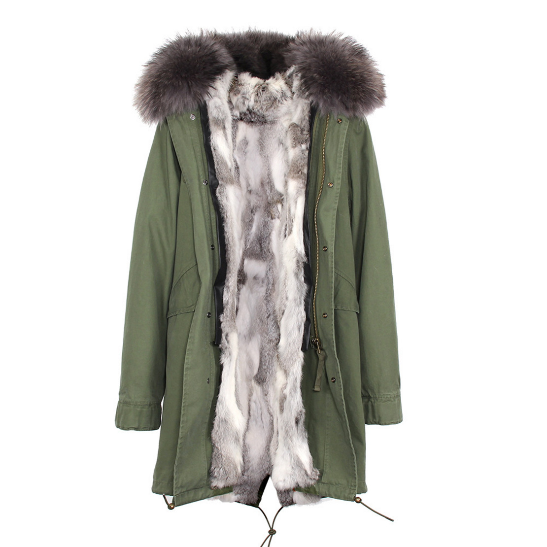 Raccoon Fur Trimmed Hooded Parka with Detachable Rex Rabbit Fur Liner 118 Details c3