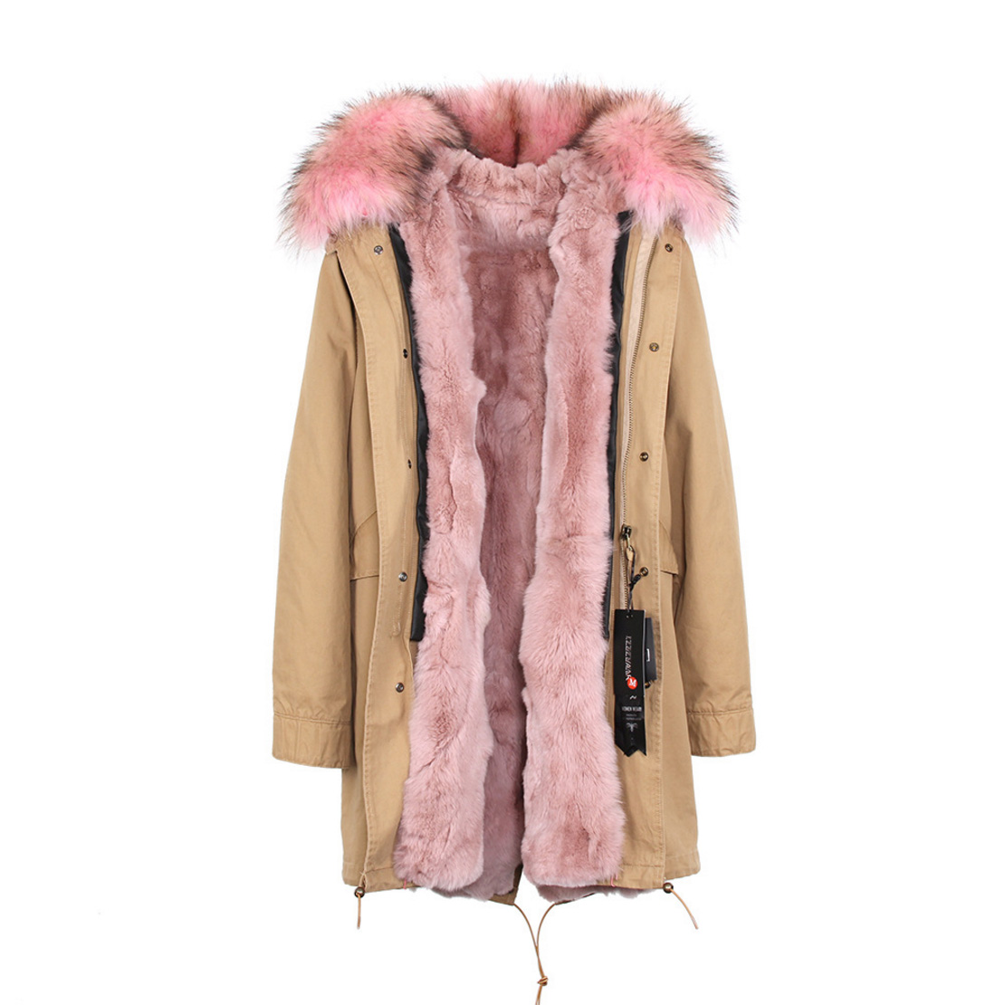 Raccoon Fur Trimmed Hooded Parka with Detachable Rex Rabbit Fur Liner 118 Details b5