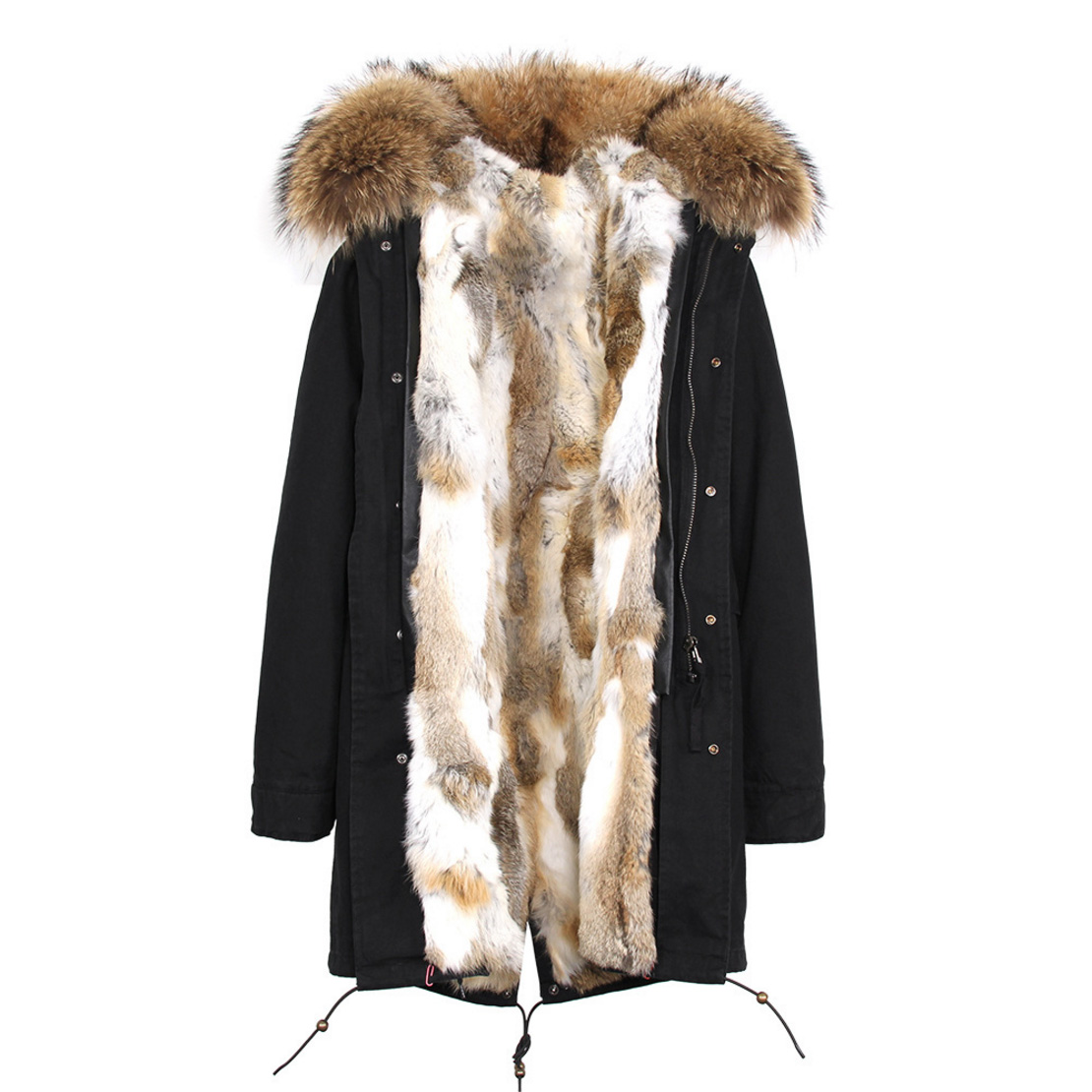 Raccoon Fur Trimmed Hooded Parka with Detachable Rex Rabbit Fur Liner 118 Details d9