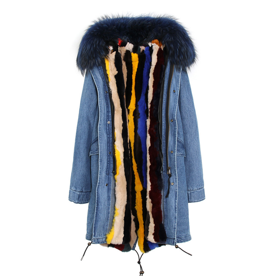 Raccoon Fur Trimmed Hooded Parka with Detachable Rex Rabbit Fur Liner 118 Details f1