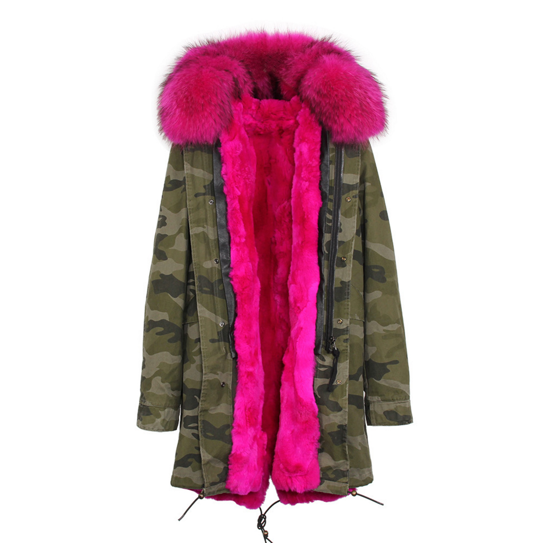 Raccoon Fur Trimmed Hooded Parka with Detachable Rex Rabbit Fur Liner 118 Details h4