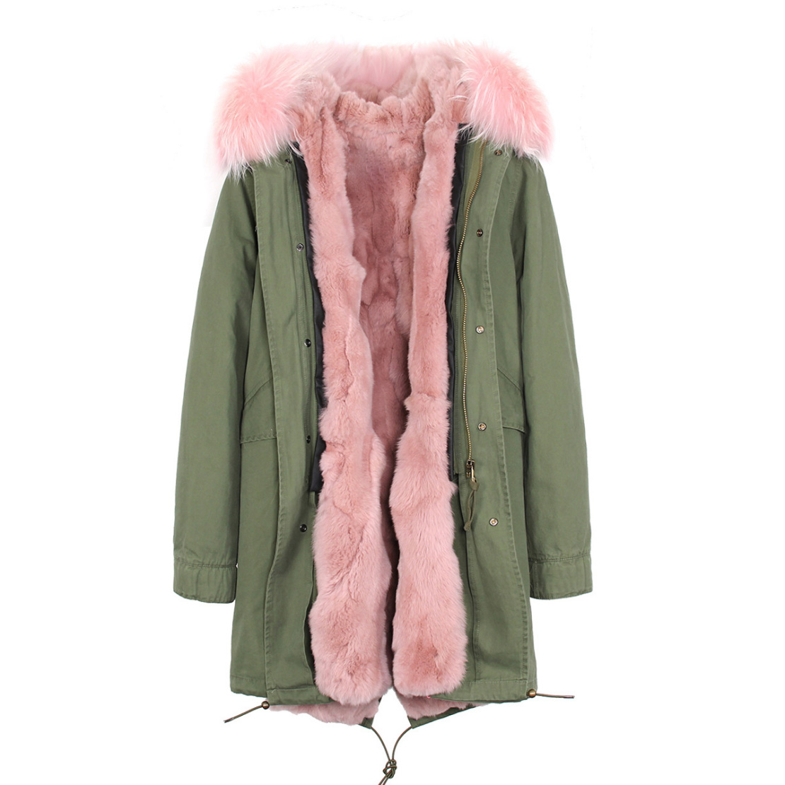 Raccoon Fur Trimmed Hooded Parka with Detachable Rex Rabbit Fur Liner 118 Details b3