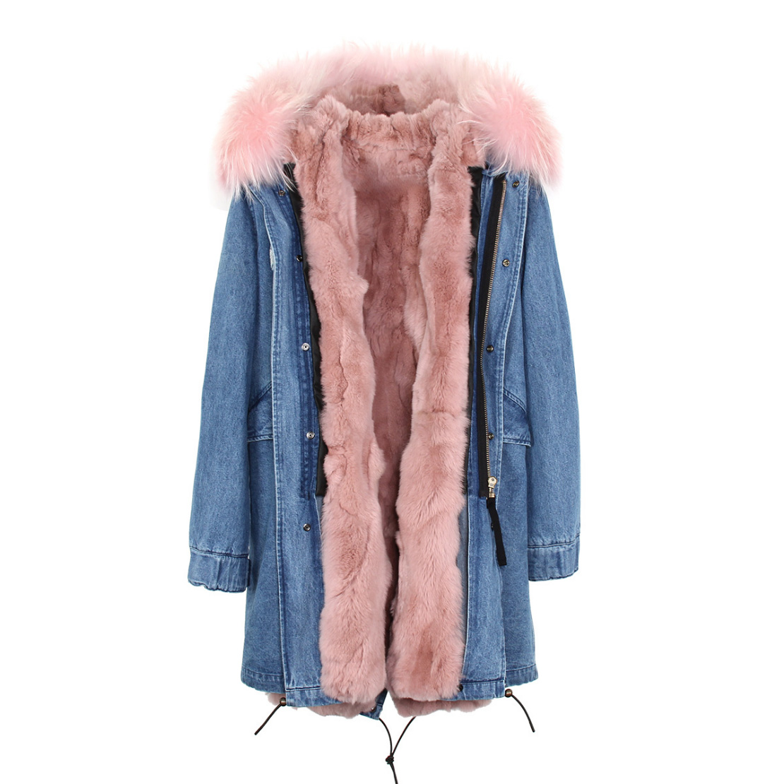 Raccoon Fur Trimmed Hooded Parka with Detachable Rex Rabbit Fur Liner 118 Details b2