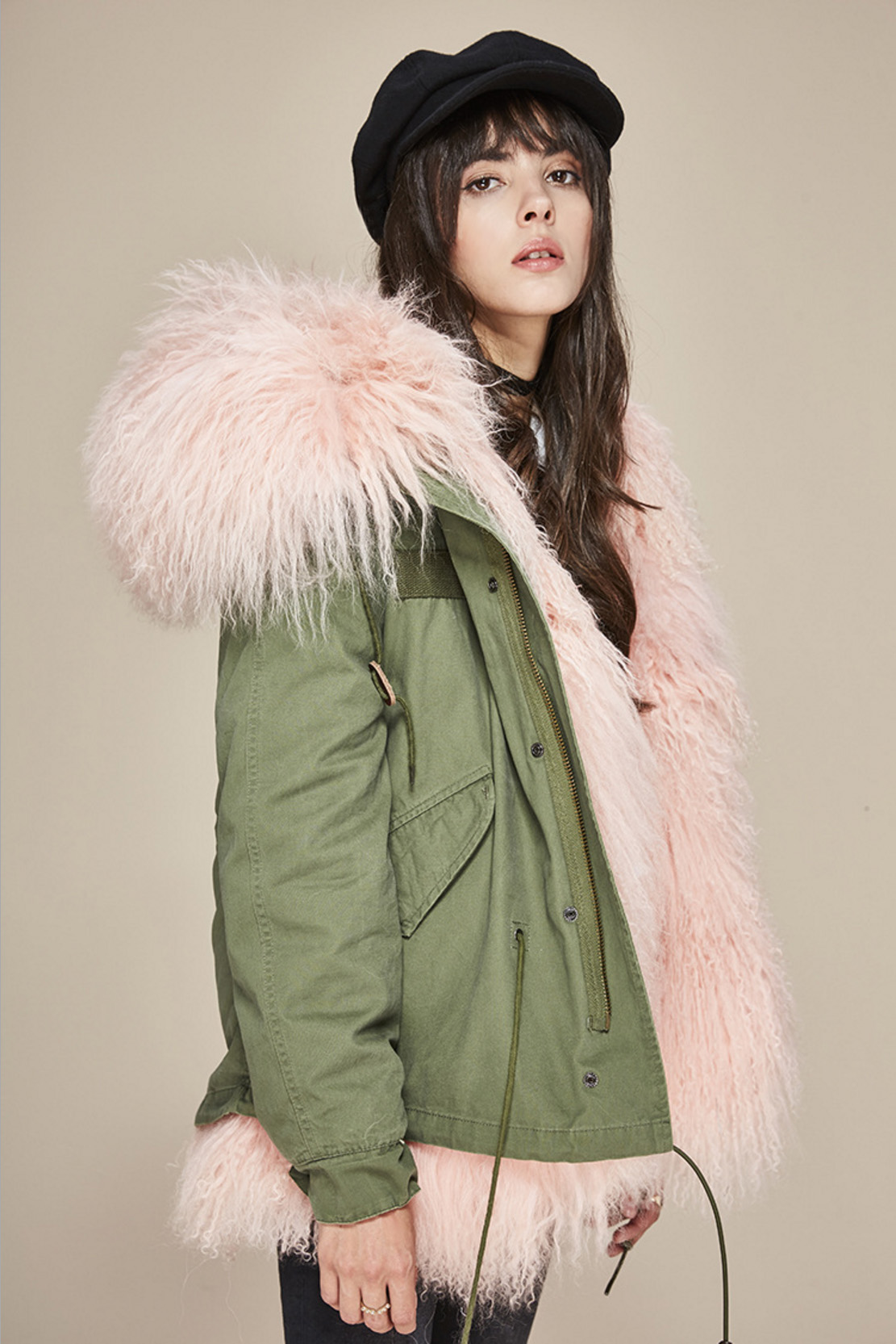 Tibet Sheep Fur Hooded Mini Parka 121 Details 1