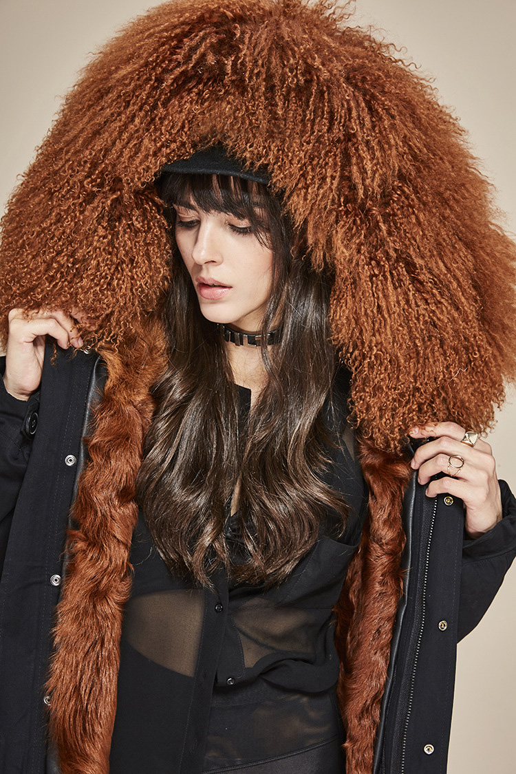 Tibet Sheep Fur Trimmed Hooded Parka with Lamb Fur Liner 126 Details 1