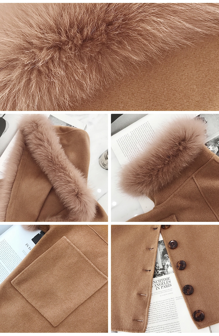Hooded Cashmere Poncho Coat with Fox Fur Trim 0055-1