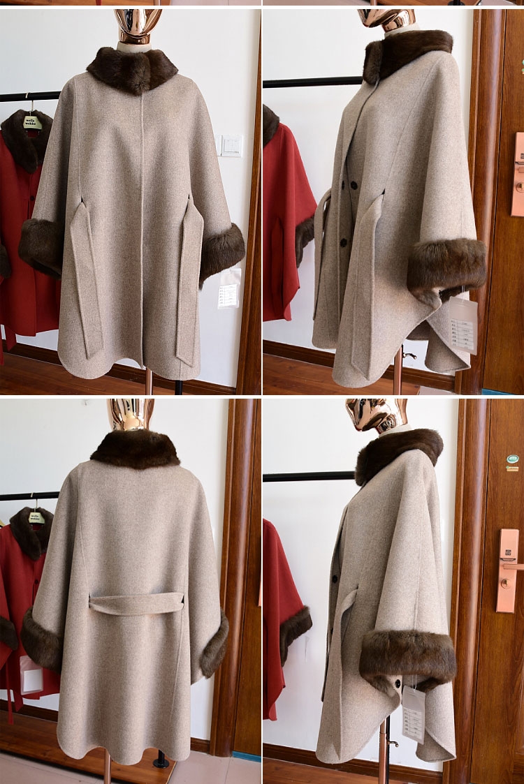 Fox Fur Trimmed Cashmere Poncho 338-3