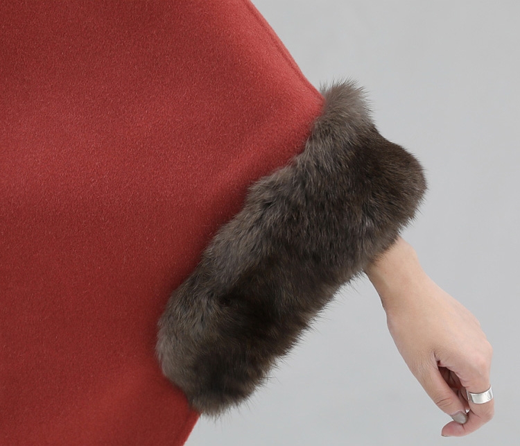 Fox Fur Trimmed Cashmere Poncho 338-6