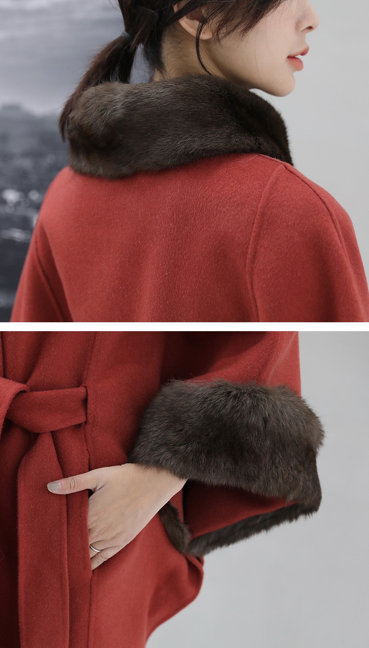 Fox Fur Trimmed Cashmere Poncho 338-5