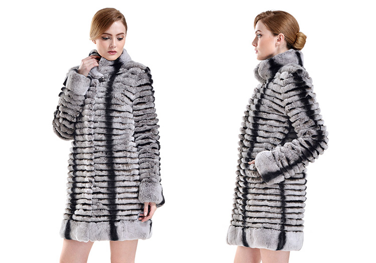Rex Rabbit Fur Coat with Chinchilla Fur Look 728 Details 1