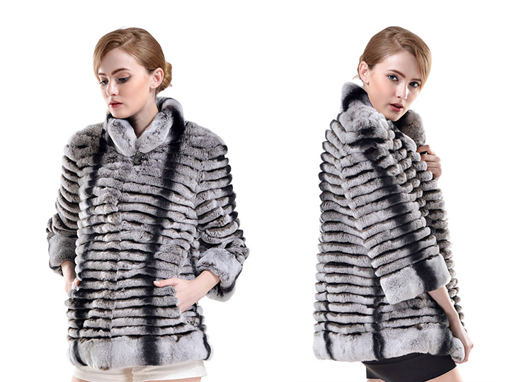 Rex Rabbit Fur Cropped Jacket with Chinchilla Fur Look 729 Details 1