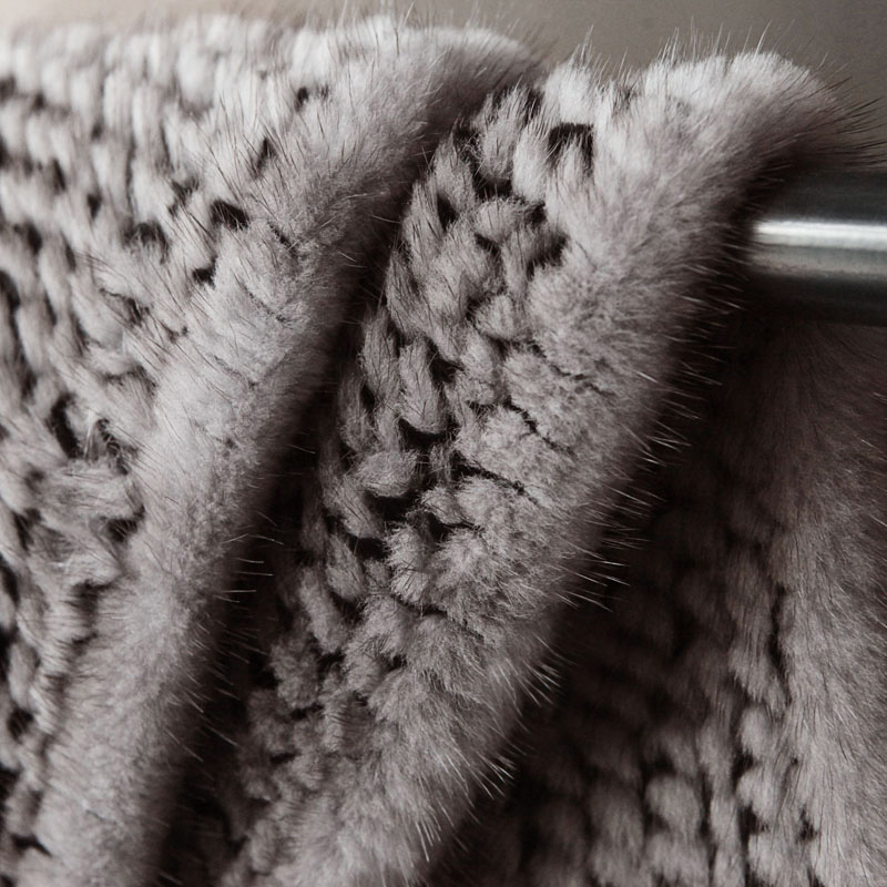 Mink Fur Knitted Scarf Shawl 683 details-4