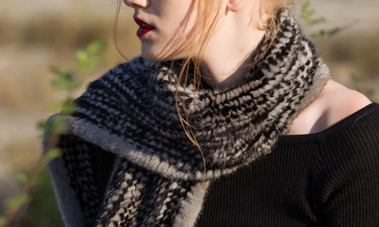 Mink Fur Knitted Scarf Shawl 683 details-1