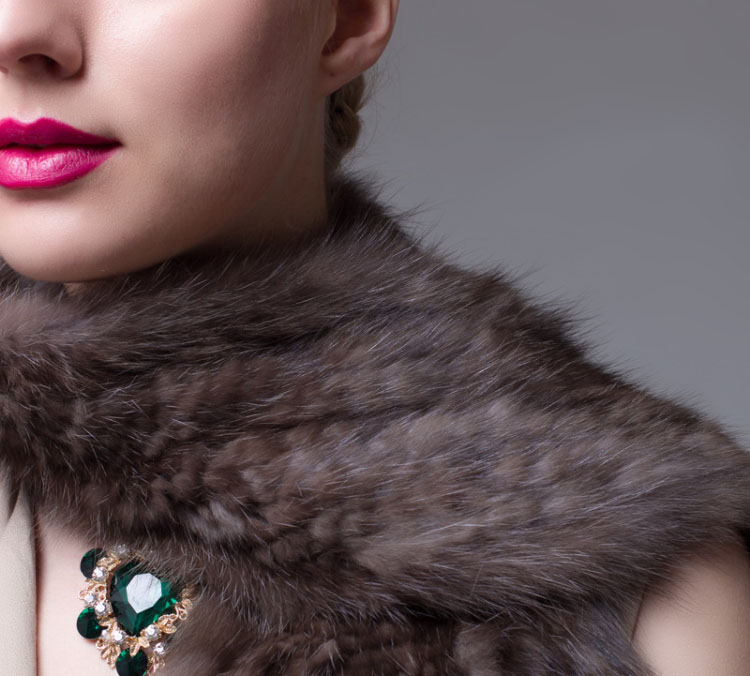 Knitted Sable Fur Scarf Wrap 686 Brown Details