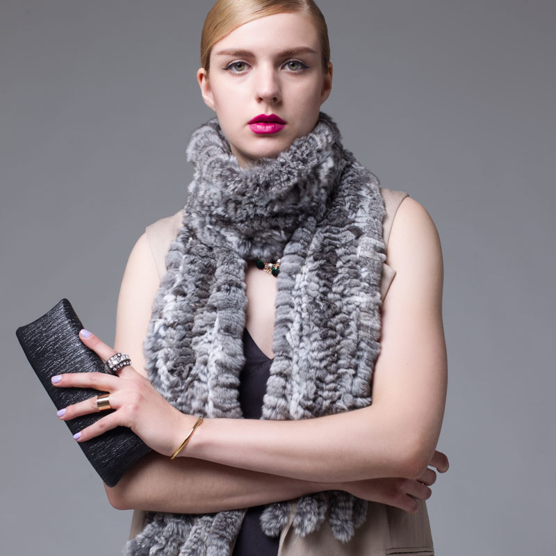Chinchilla Fur Knitted Shawl 041 Details 3