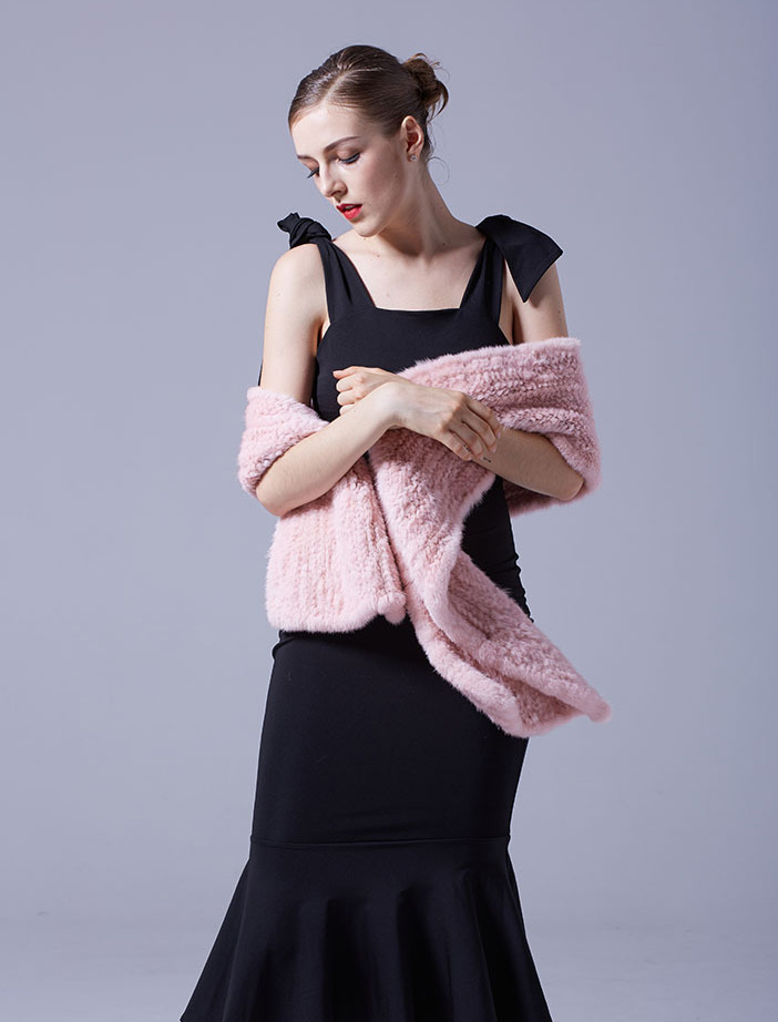 Velvet Mink Fur Knitted Shawl 029 Details 4
