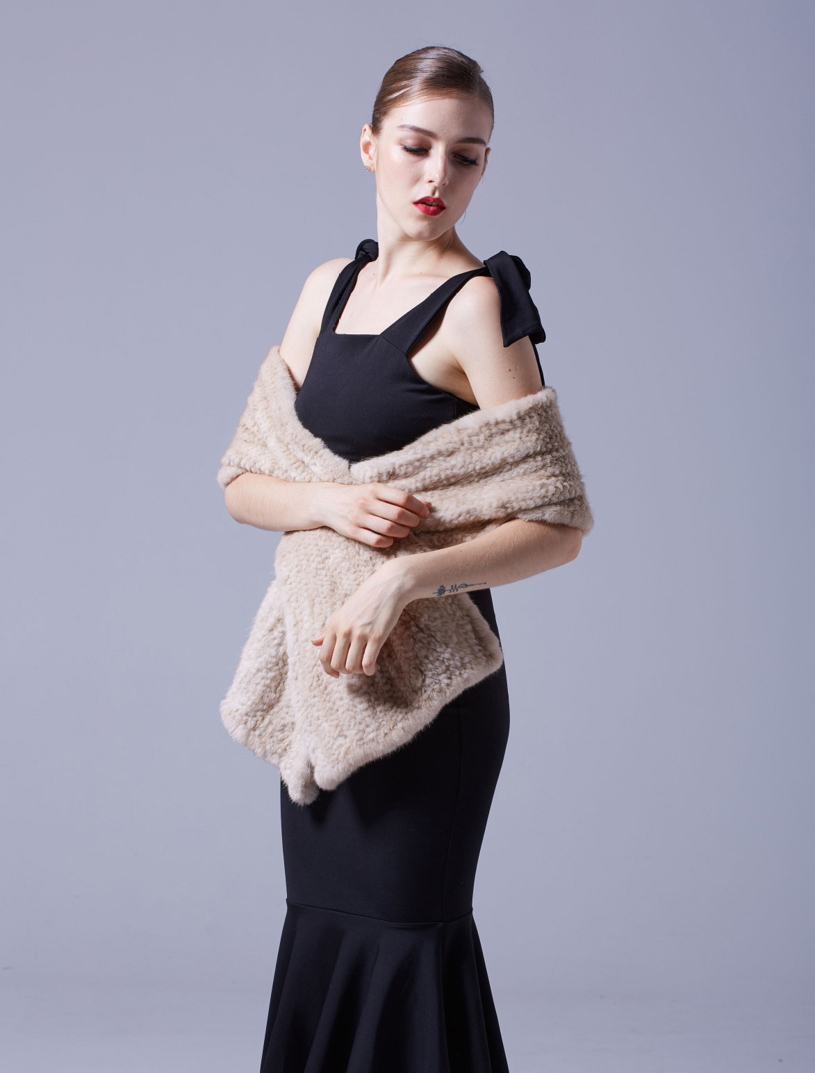 Velvet Mink Fur Knitted Shawl 029 Details 2