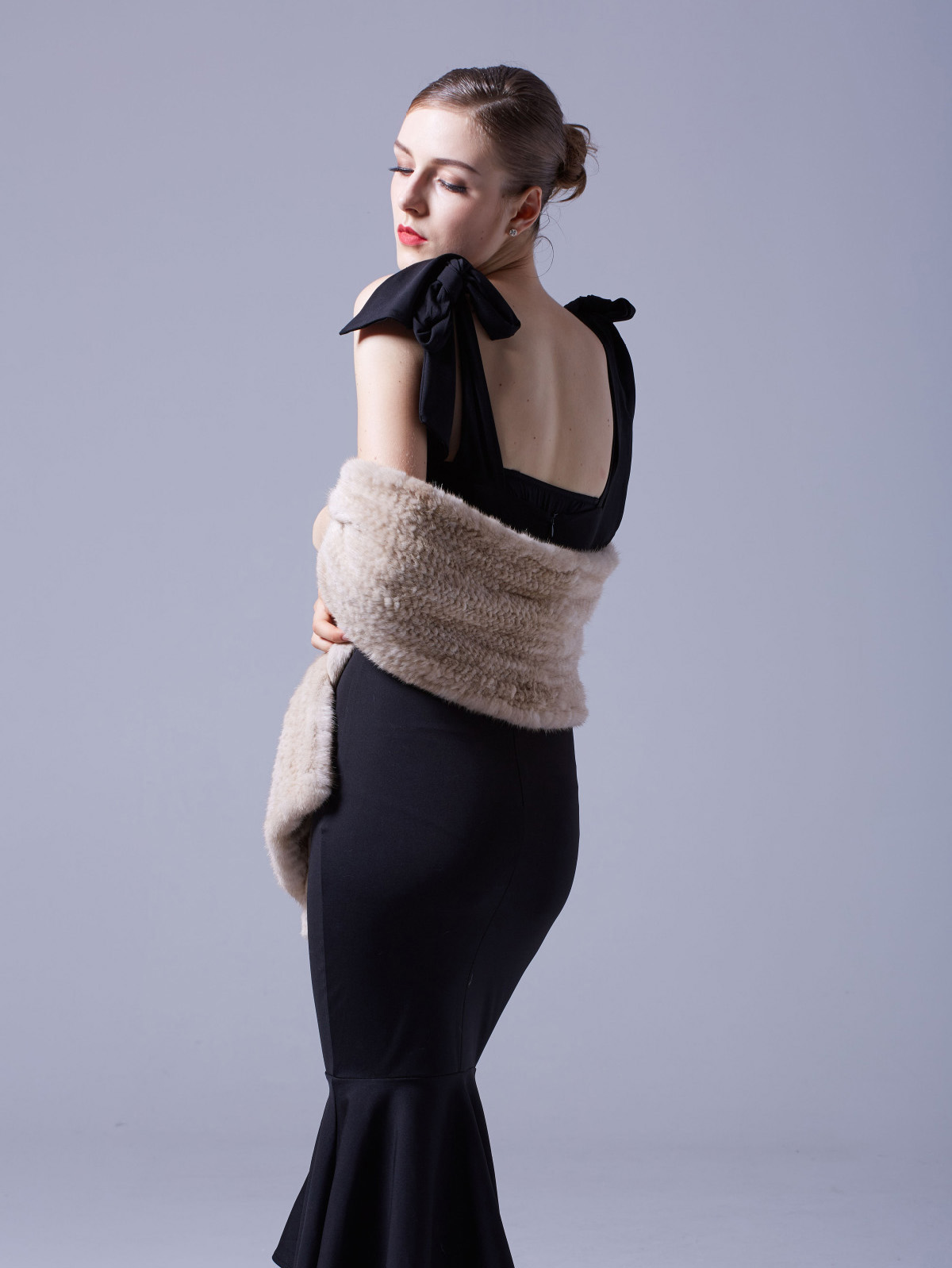 Velvet Mink Fur Knitted Shawl 029 Details 3