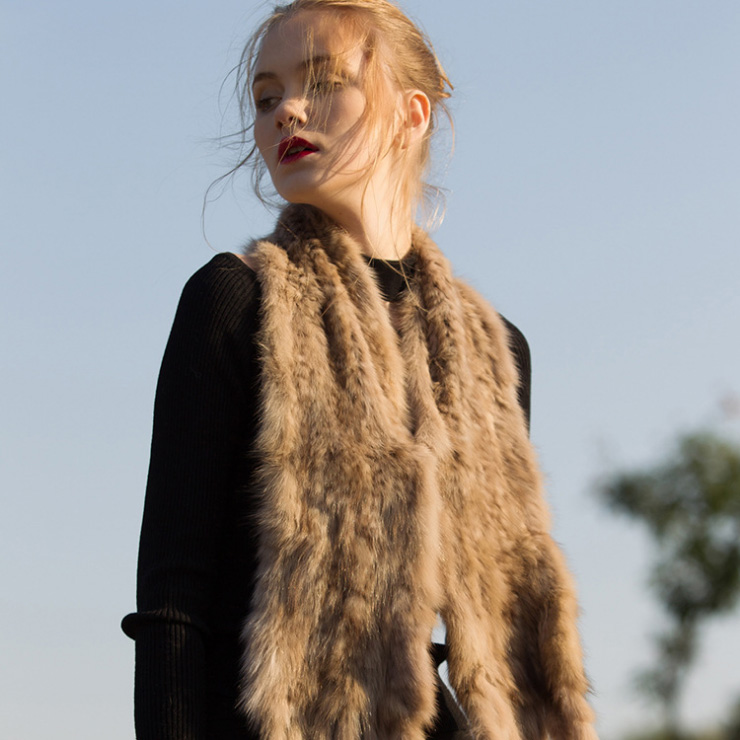 Knitted Sable Fur Scarf Shawl 033 Details 6