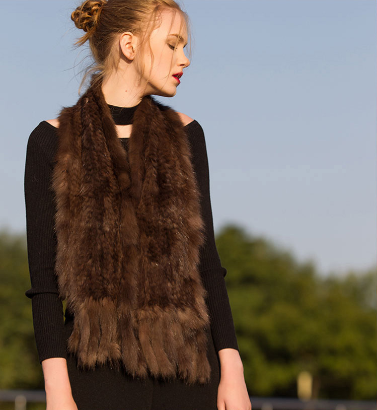 Knitted Sable Fur Scarf Shawl 033 Details 1