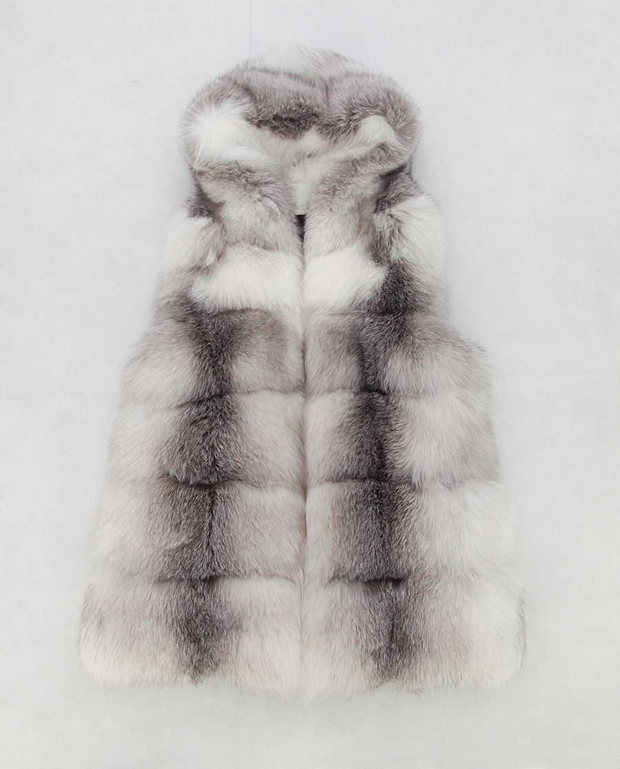 Shadow Blue Frost Fox Fur Hooded Vest 0003-9