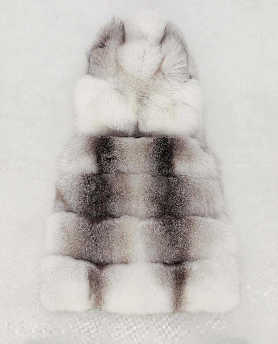 Shadow Blue Frost Fox Fur Hooded Vest 0003-10