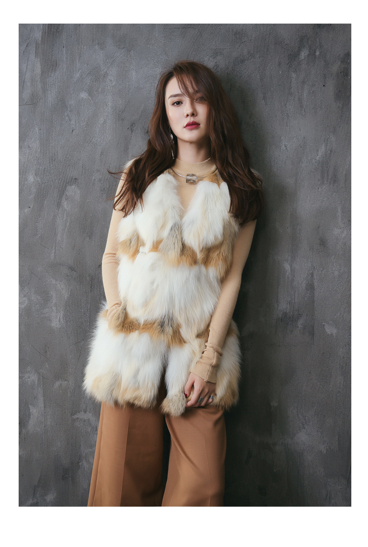 Multicolor Fox Fur Vest Waistcoat 001 Details 4